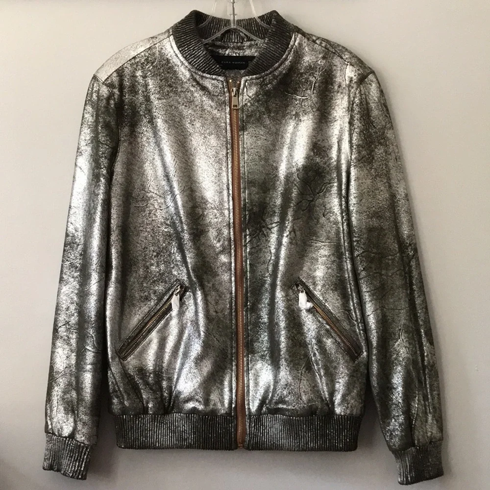 Zara metallic faux suede bomber jacket S - Picture 2 of 13